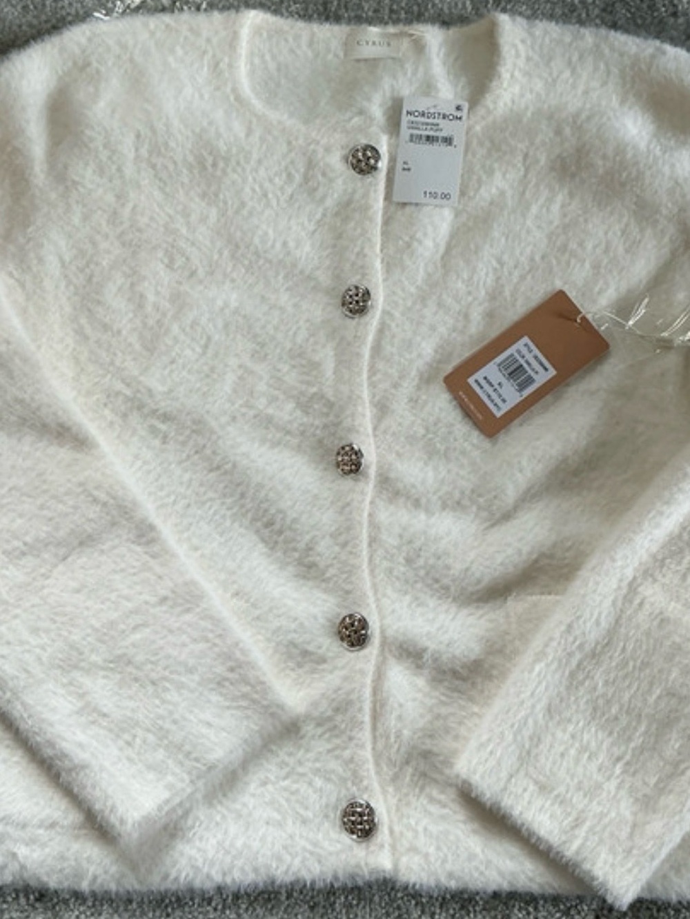 Cyrus Ivory Fuzzy Button-Up Cardigan